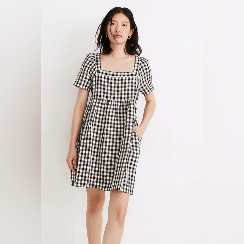 Linen-Blend Allie Mini Dress in Gingham Check